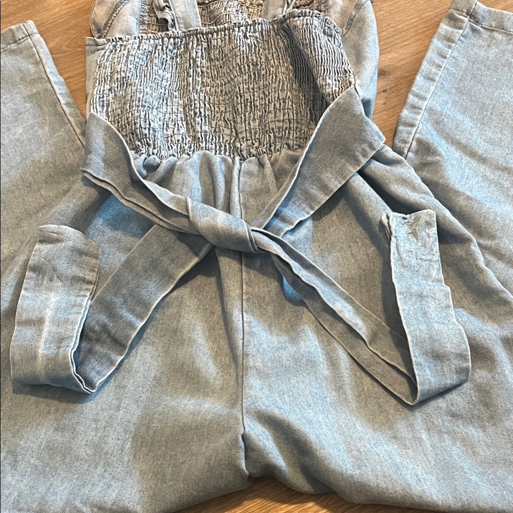 btween Light Blue Ruffle Strap Denim-Style Jumpsuit - Picture 3 of 4